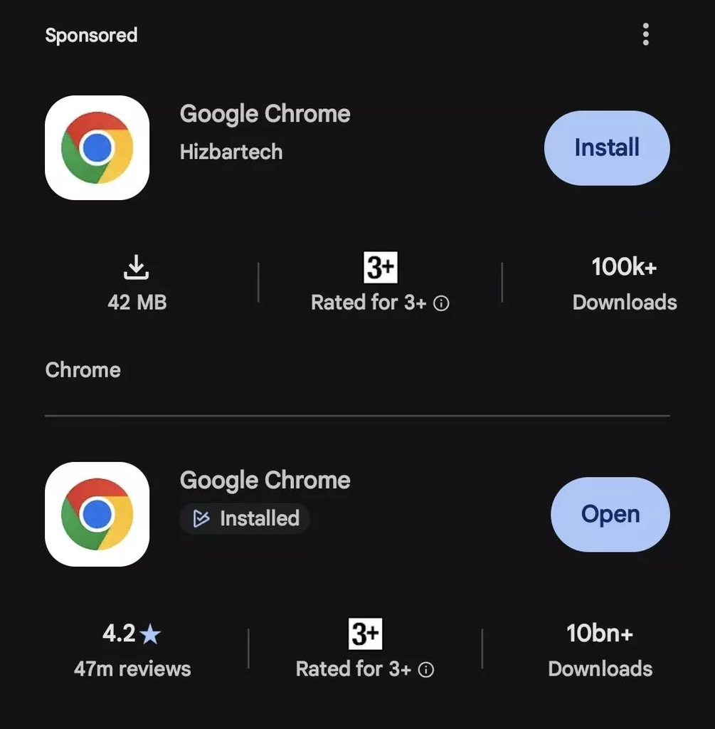Fake Google Chrome App Crosses 100,000 Downloads on Play Store Before Removal